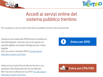 accesso a SRTrento dai servizi online del sistema pubblico trentino